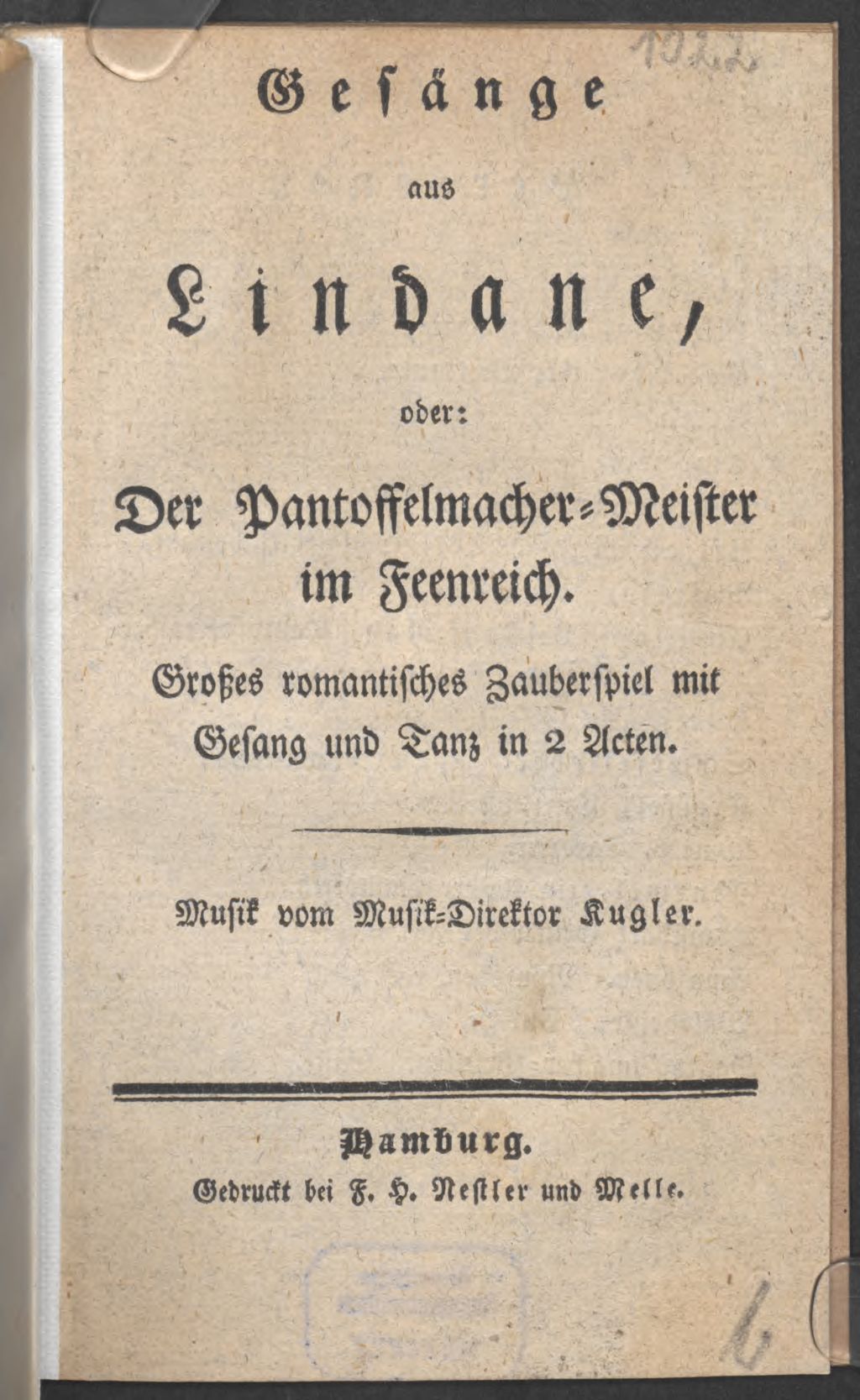 Cover of Gesänge aus Lindane, oder: Der Pantoffelmacher-Meister im Feenreich