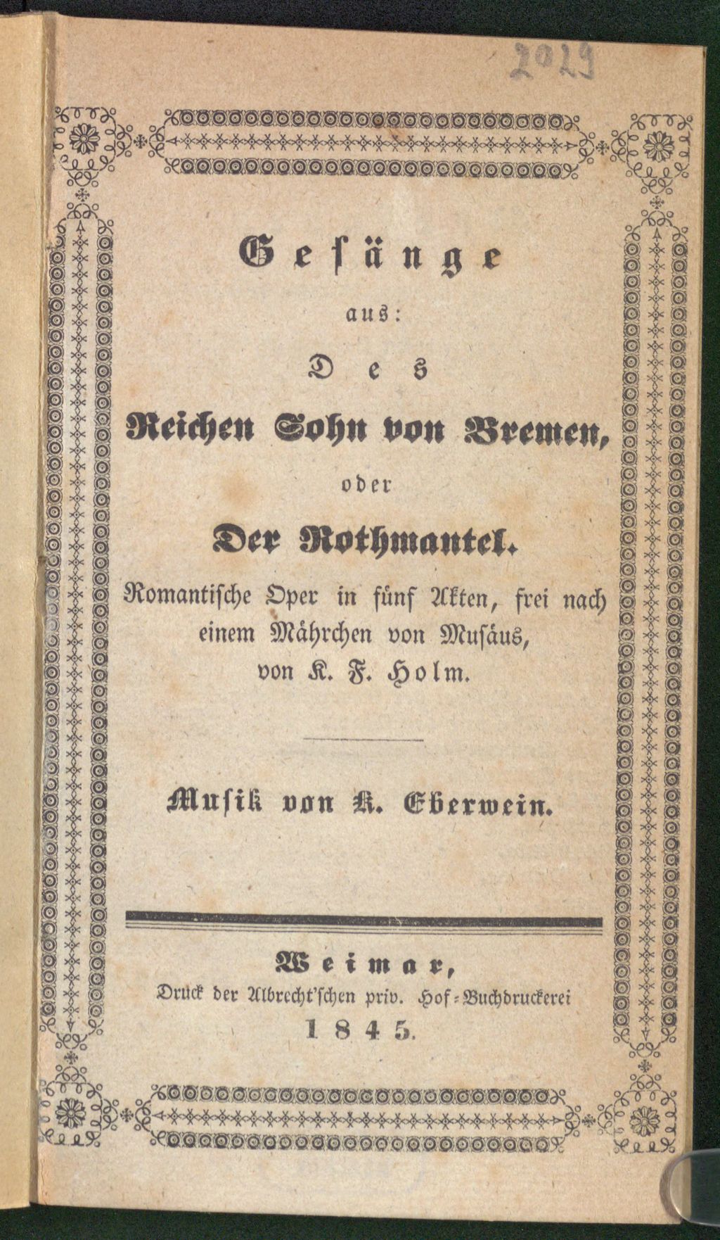 Cover of Gesänge aus: Des Reichen Sohn von Bremen, oder Der Rothmantel
