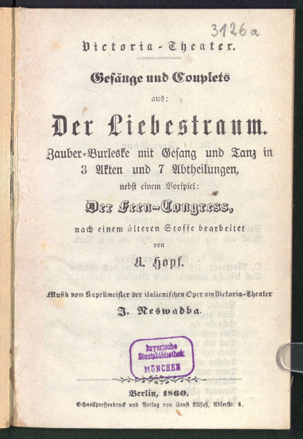 Cover of Gesänge und Couplets aus: Der Liebestraum