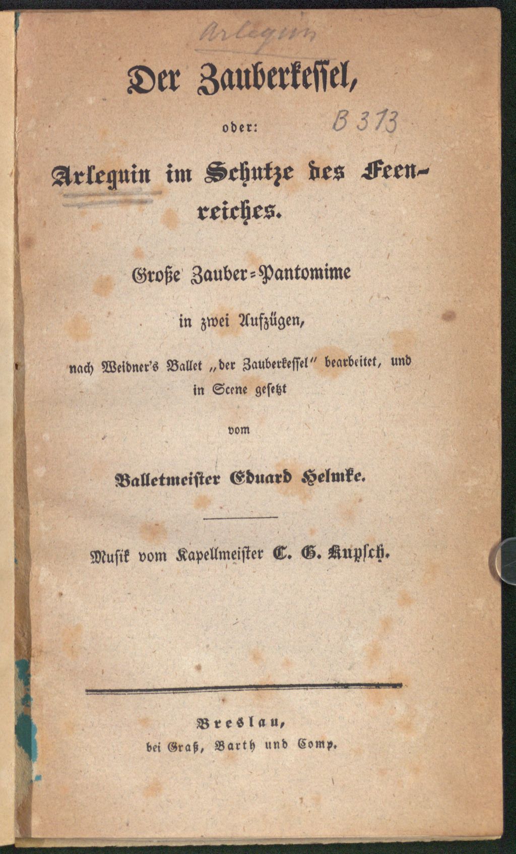 Cover of Der Zauberkessel, oder: Arlequin im Schutze des Feen-Reiches