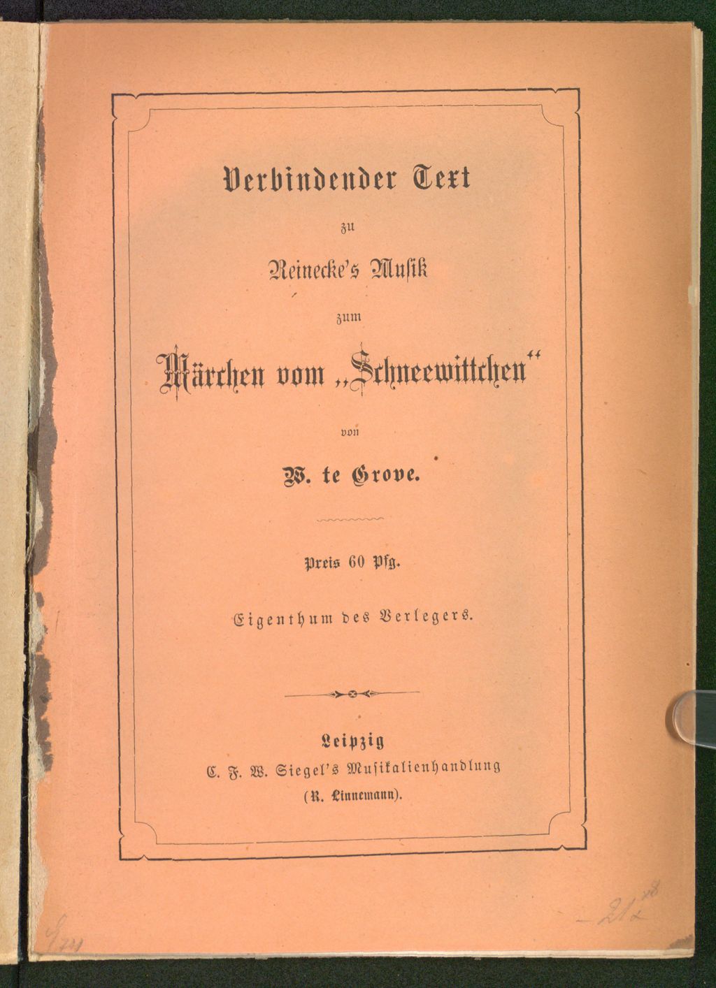 Cover of Verbindender Text zu Reinecke's Musik zum Märchen vom "Schneewittchen"