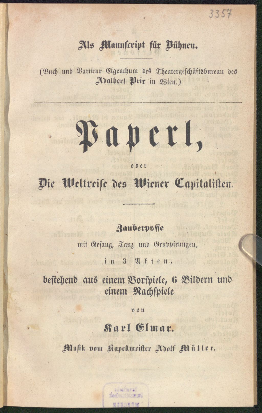 Cover of Paperl, oder Die Weltreise des Wiener Capitalisten
