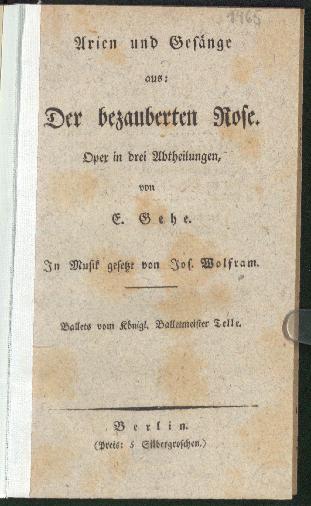 Cover of Arien und Gesänge aus: Der Bezauberten Rose