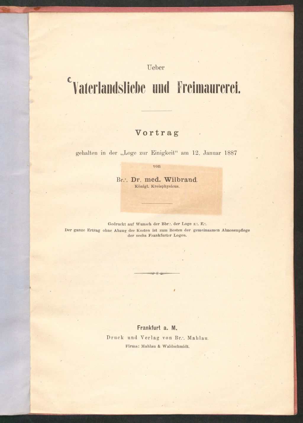 Cover of Ueber Vaterlandsliebe und Freimaurerei