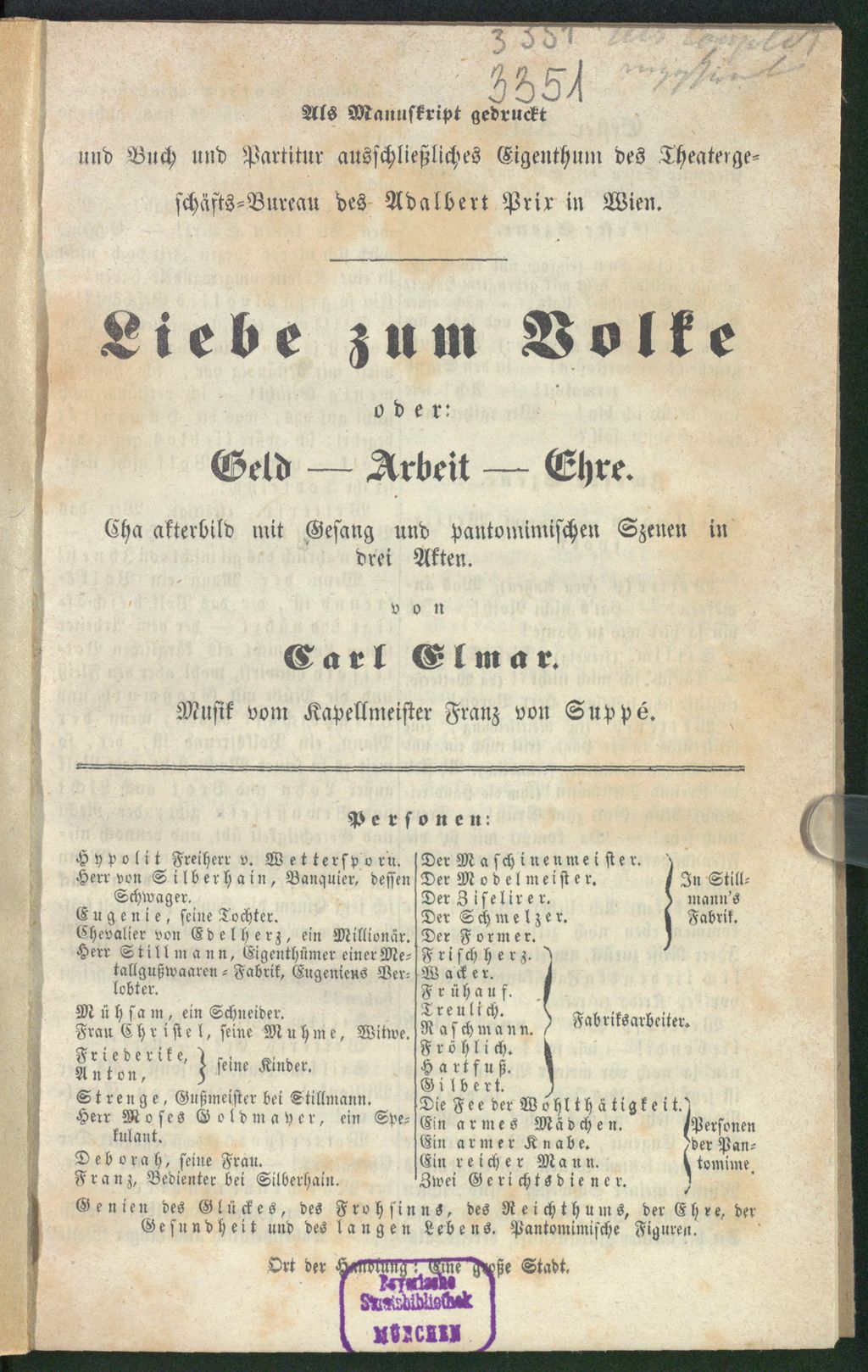 Cover of Liebe zum Volke oder: Geld - Arbeit - Ehre