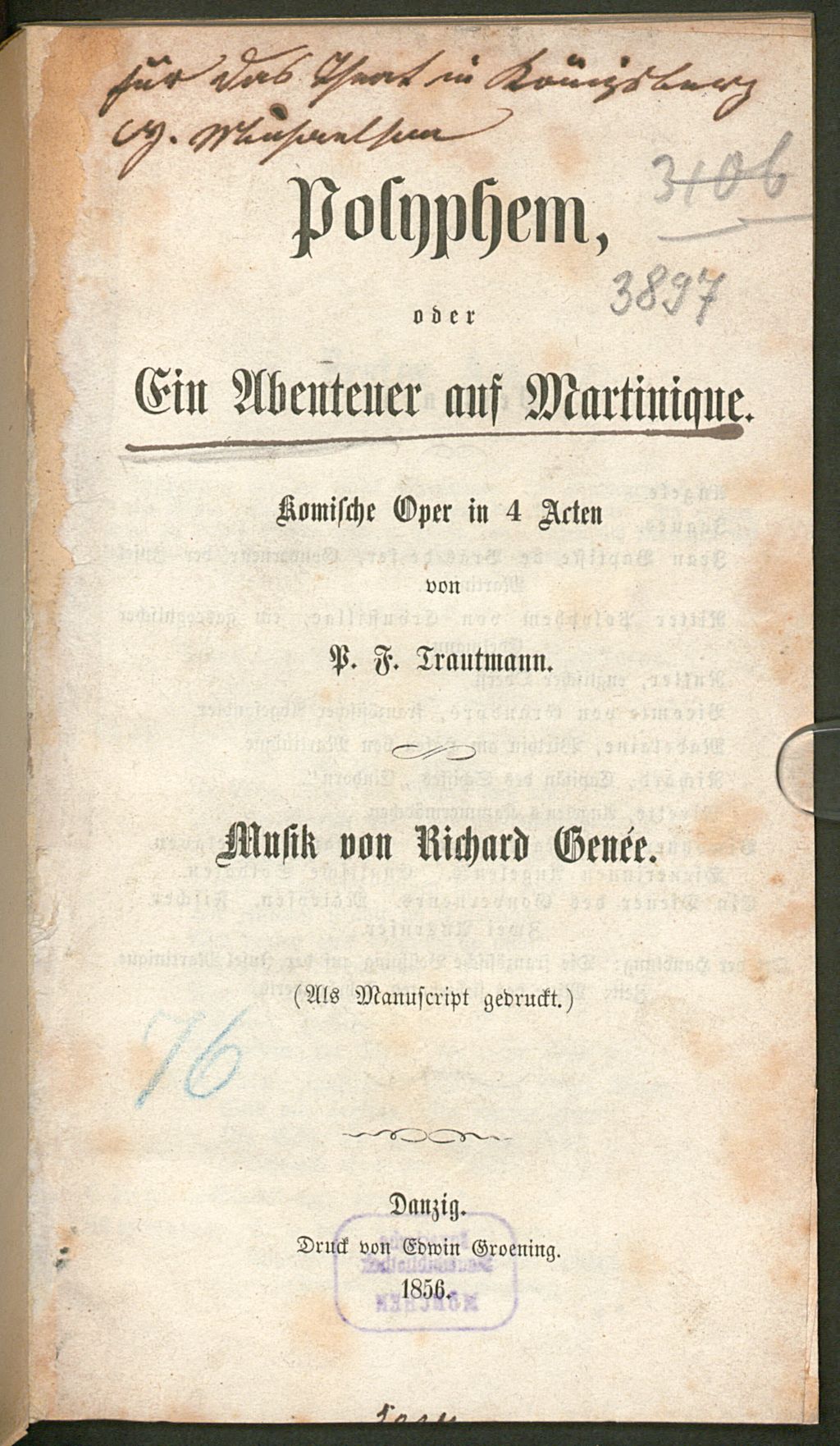 Cover of Polyphem, oder Ein Abenteuer auf Martinique