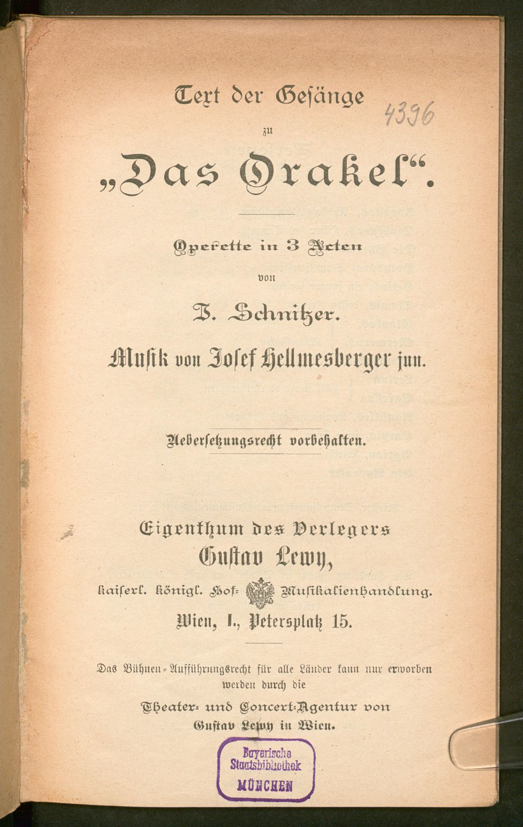 Cover of Text der Gesänge zu "Das Orakel "
