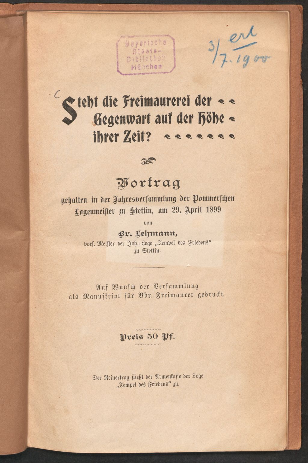 Cover of Steht die Freimaurerei der Gegenwart auf der Höhe ihrer Zeit?