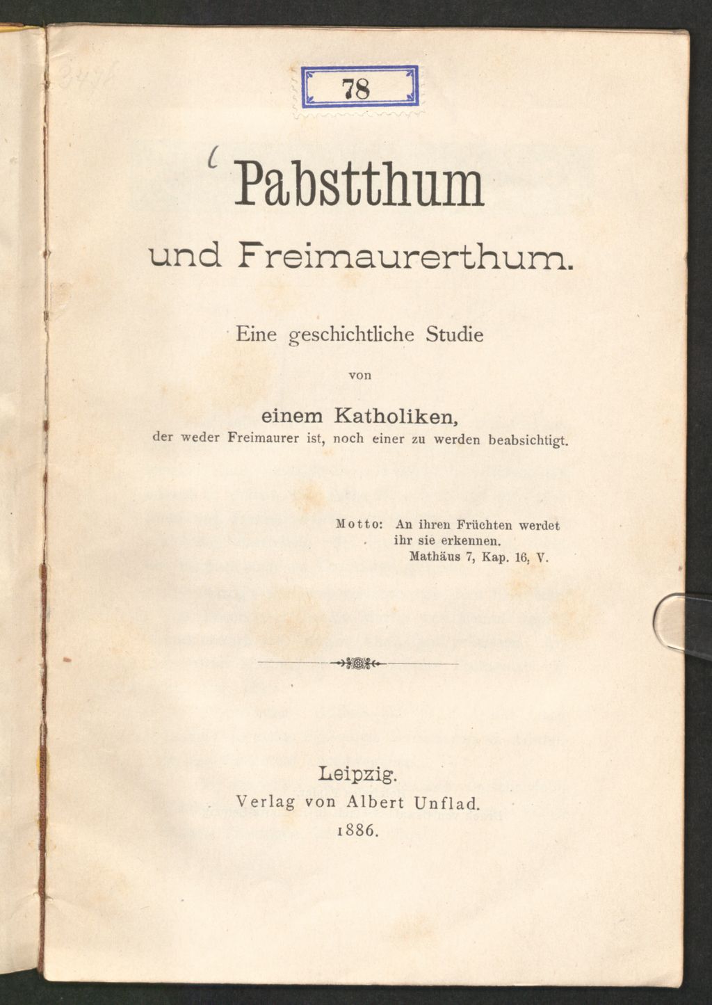 Cover of Pabstthum und Freimaurerthum