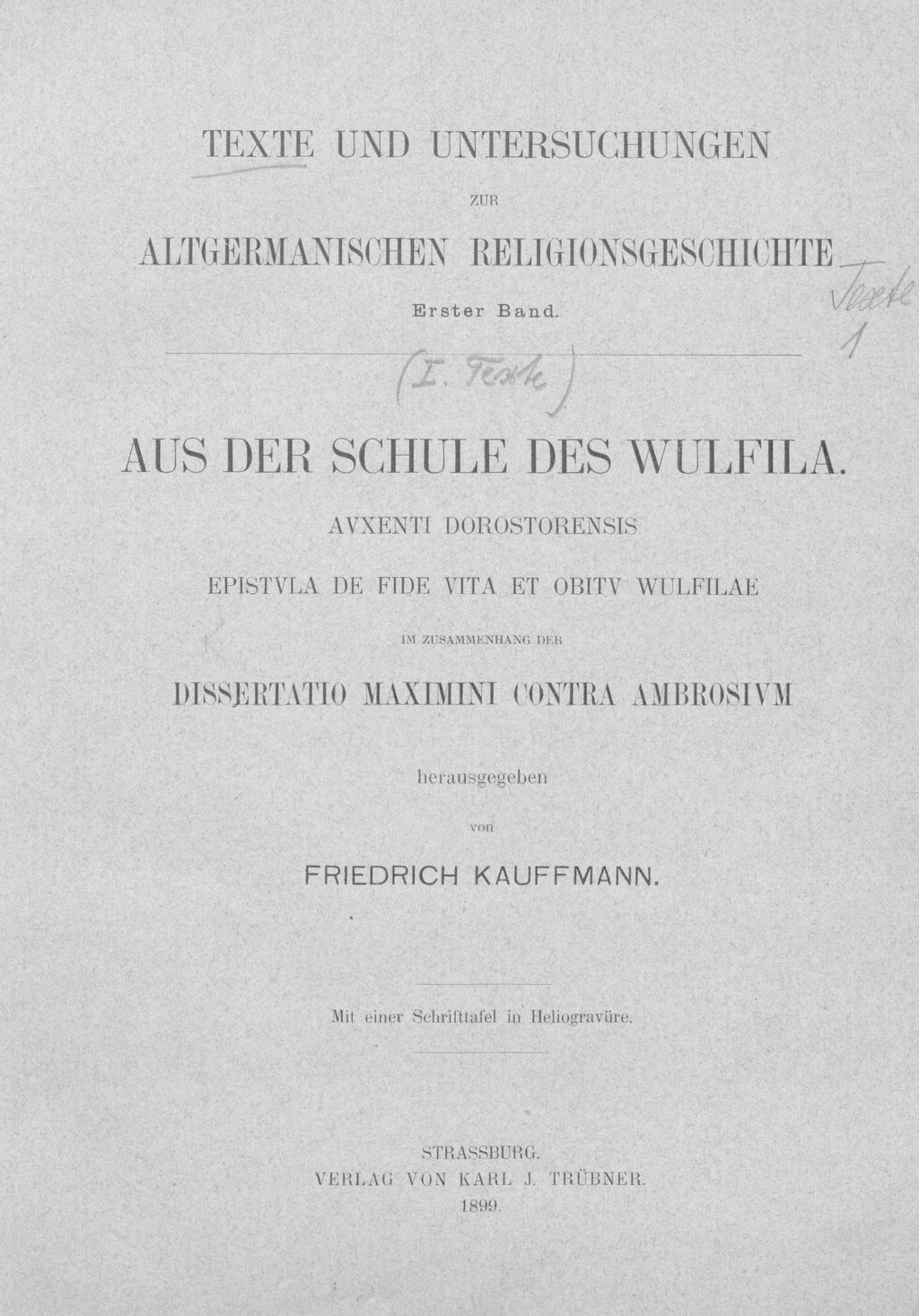Cover of Aus der Schule des Wulfila