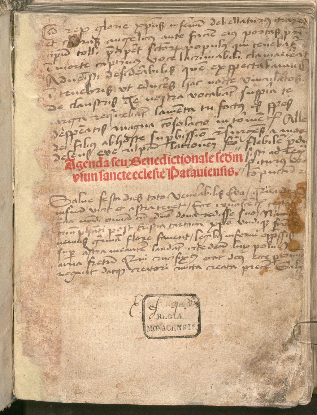 Cover of Agenda sive benedictionale secundum usum sanctae ecclesiae Pataviensis