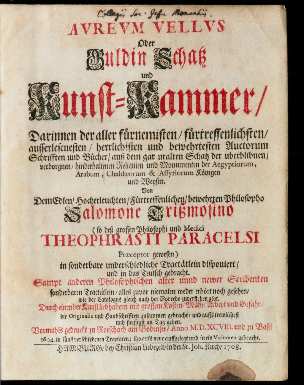 Cover of Aureum Vellus Oder Guldin Schatz und Kunst-Kammer
