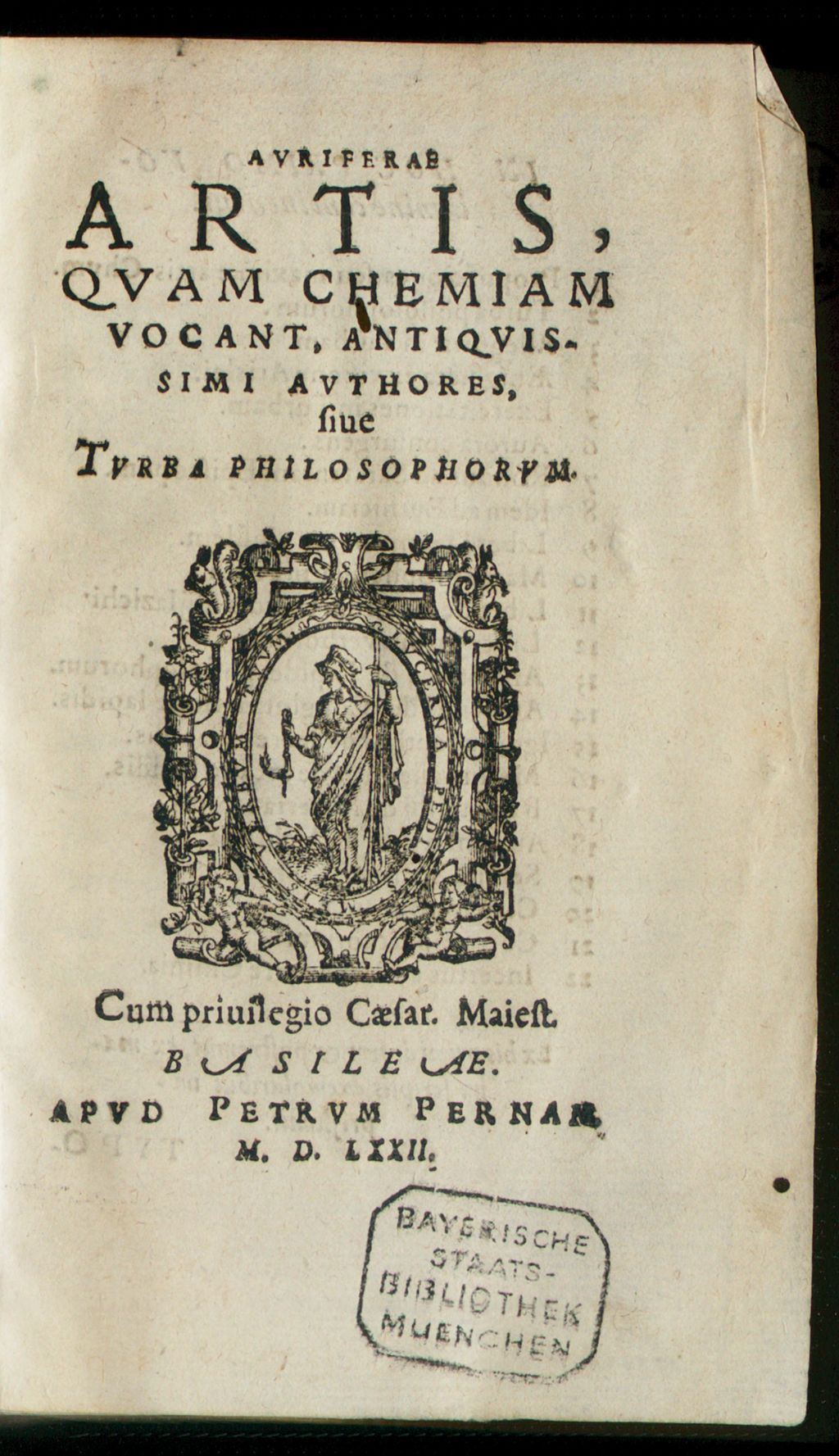 Cover of Auriferae artis, quam chemiam vocant, antiquissimi authores, sive turba philosophorum. [1]