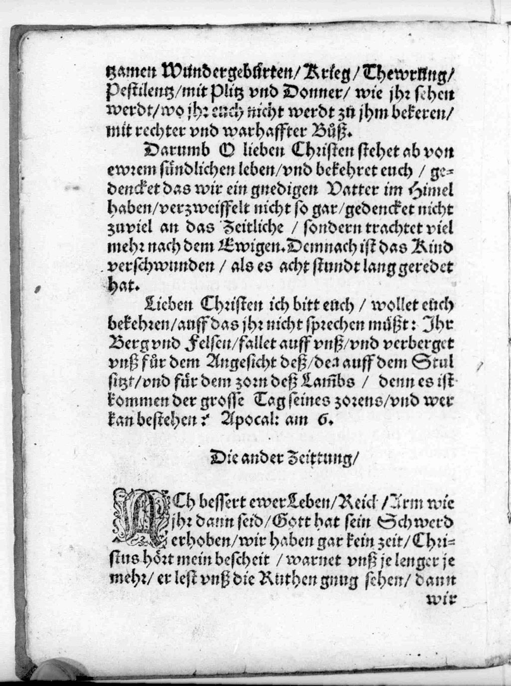Cover of Zwo warhaffte Newe zeittung Vnd gründtliche Geschicht sich den achten Januari zu Läbach hat zugetragen das ein klein Kind ist gefunden worden zu nechst bey der Stadt inu schneweissen Kleydern welches alda geredt vnd wunderbarliche ding hat angezeigt. Die ander Von erschröcklichen vnd erbärmlichen Wunderzeichen vnd Mißgeburt zweyer Kinder Geschehen inn der Steyermarck zu Räckerspurg den 8. Jenner dises 1593. Jars