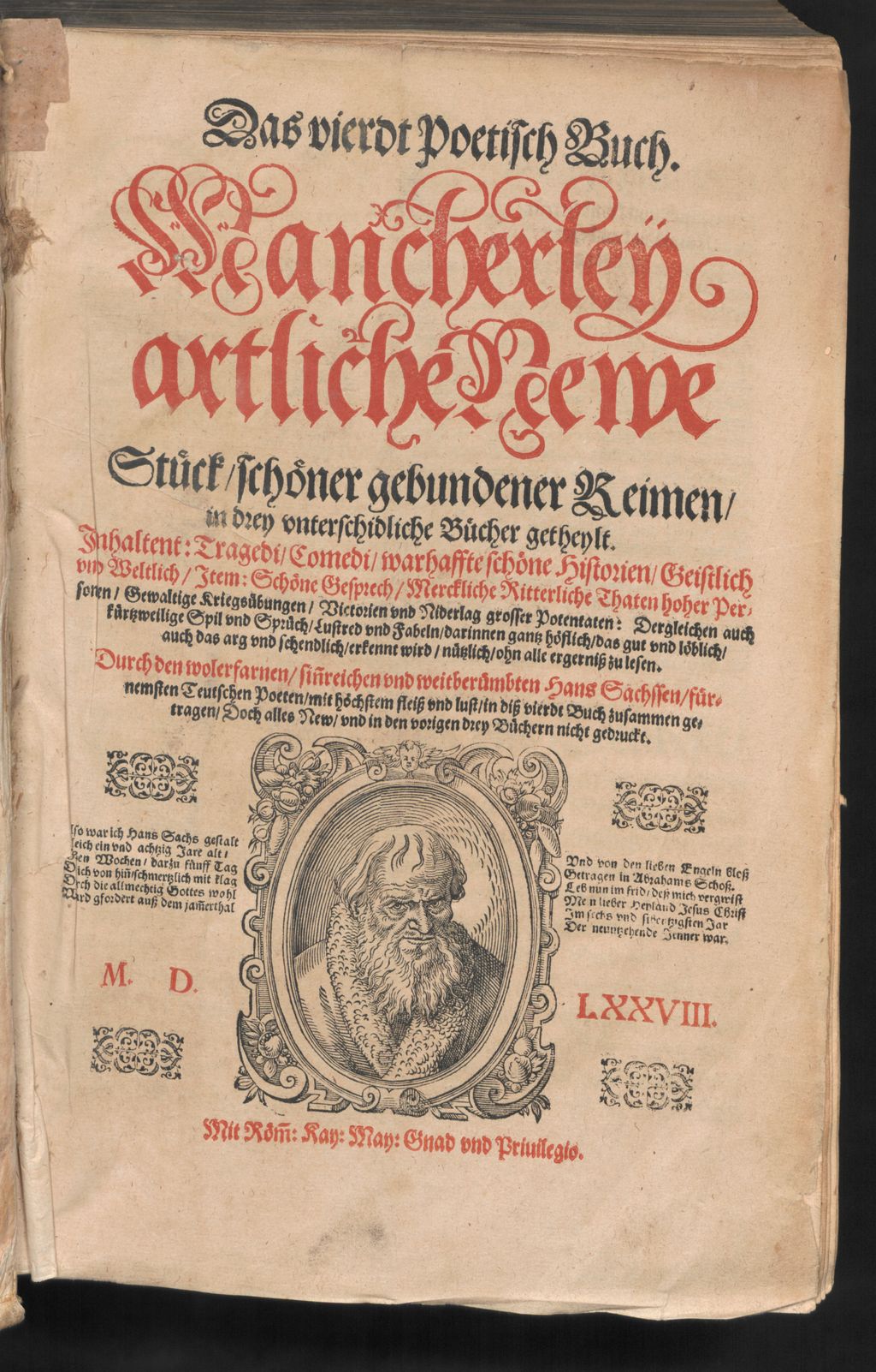 Cover of Sehr herrliche, schöne, und warhaffte Gedicht. 4. (1578), Das vierdt Poetisch Buch. Mancherleÿ artliche Newe Stuck, schoener gebundener Reimen, in drey vnterschidliche Buecher getheylt