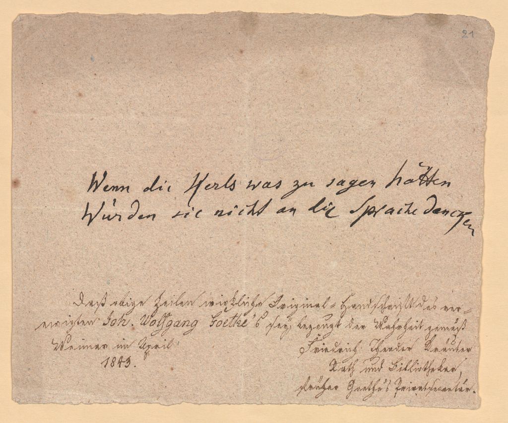 Cover of Johann Wolfgang von Goethe (1749-1832) Autographen: Briefe von Goethe an verschiedene Adressaten - BSB Autogr.Cim. Goethe, Johann Wolfgang. 21, Johann Wolfgang von Goethe (1749-1832) Autographen: Zwei eigenhändige Zeilen von Goethe - BSB Autogr.Cim. Goethe, Johann Wolfgang.21