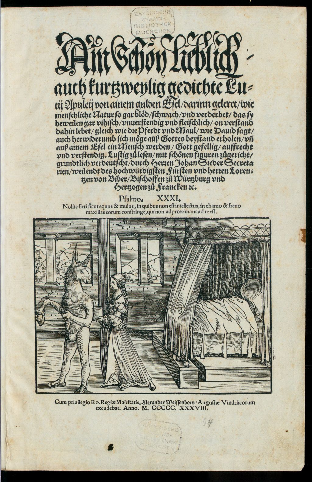 Cover of Ain Schõn Lieblich, auch kurtzweylig gedichte Lutij Apuleij von ainem gulden Esel