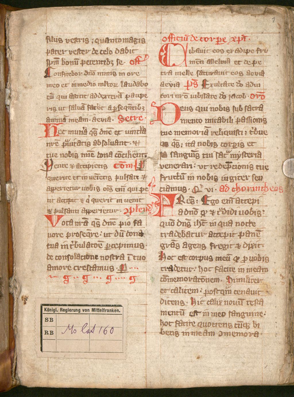 Cover of Missale. Rituale - Staatliche Bibliothek Ansbach Ms. lat. 160
