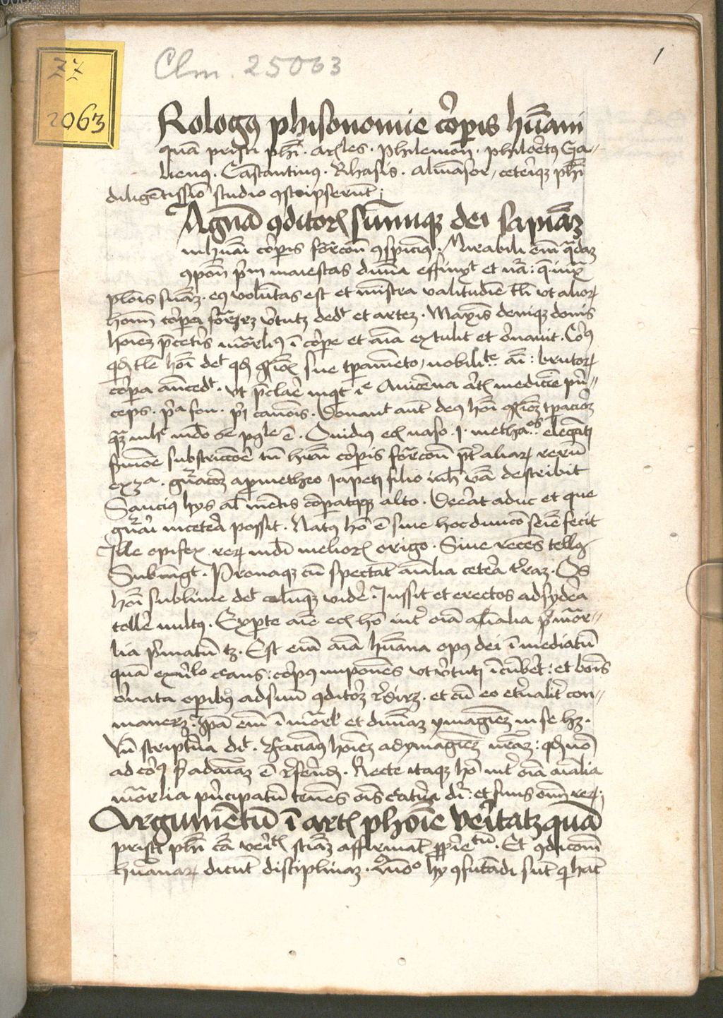 Cover of Physiognomia , in studio Viennensi anno 1498 finita per fratrem Lazarum de Alderspach - BSB Clm 25063