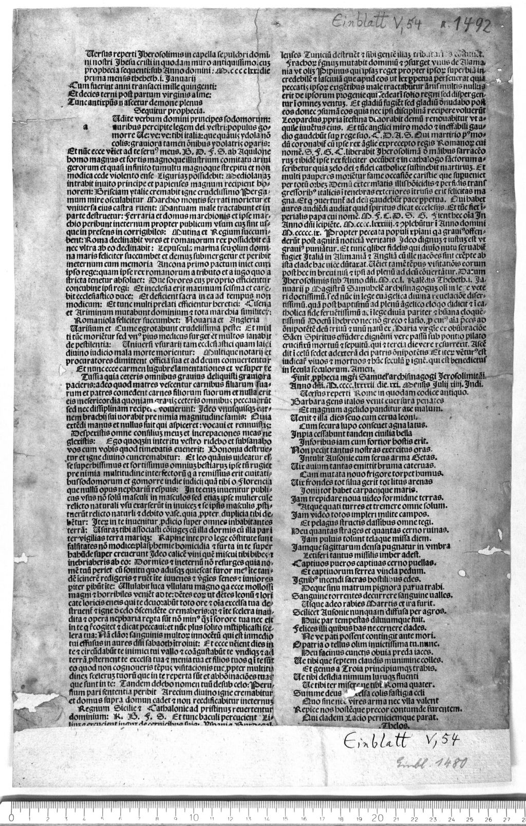 Cover of Versus reperti Hierosolymis in capella sepulcri domini nostri Jesu Christi in quodam muro antiquissimo cum prophetia Samuelis archisynagogi. 1492.07.21