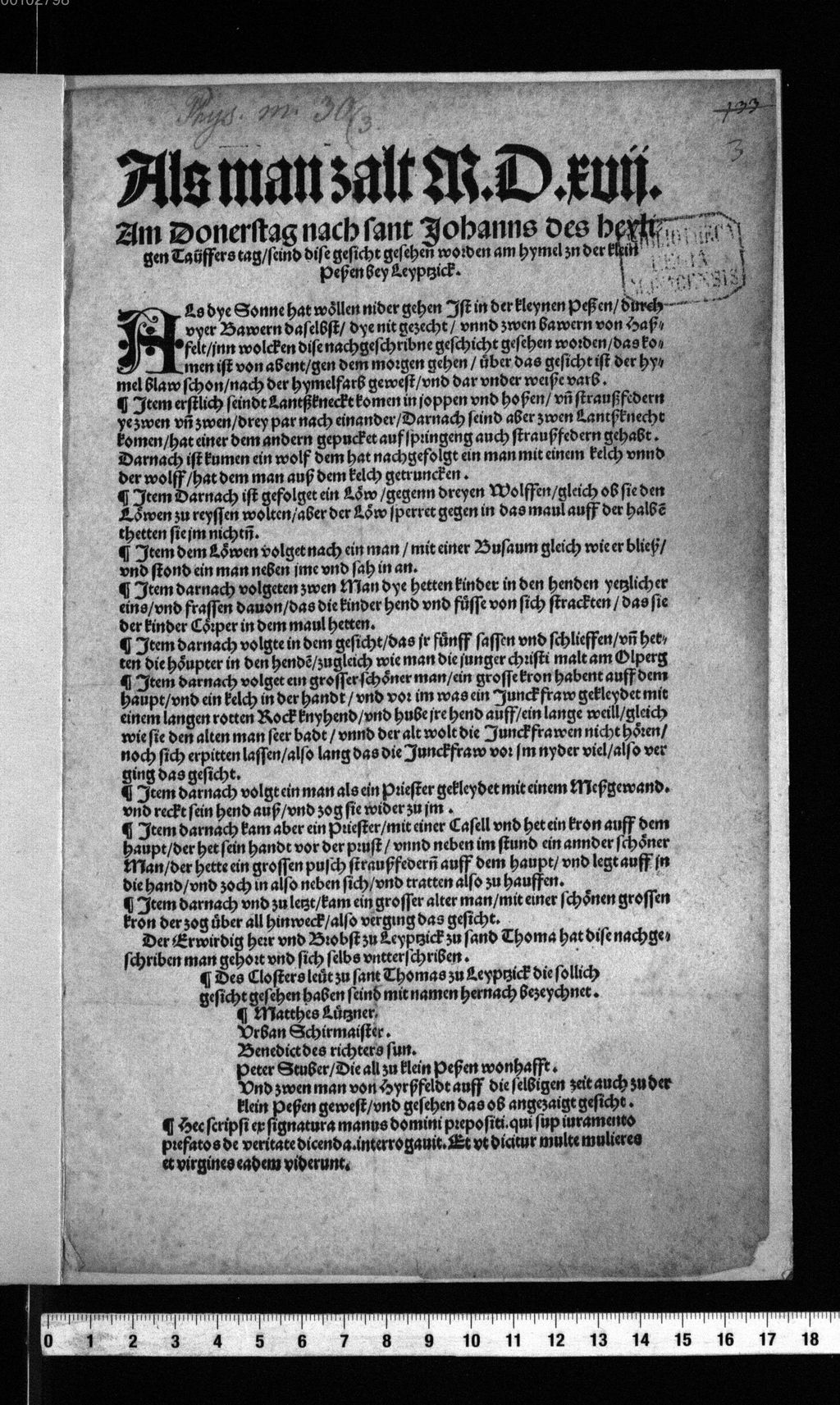 Cover of Als man zalt 1517 Am Donerstag, nach Sant Johannes des heyligen Täuffers tag seind dise Gesichte gesehen worden am Hymel zu der klein Peßen bey Leyptzick