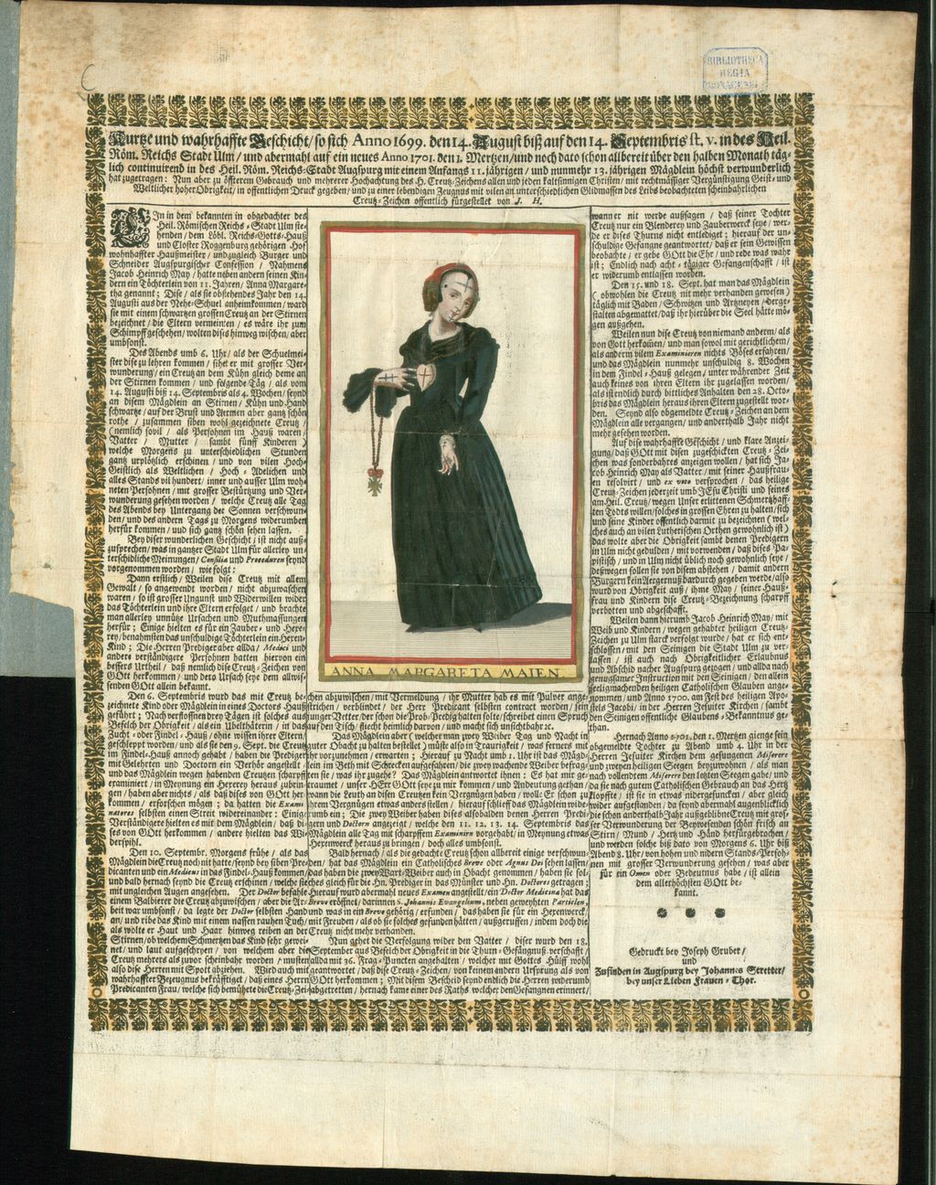 Cover of Kurtze und wahrhaffte Geschichte so sich Anno 1699 ... in Ulm und abermahl ... Anno 1701 ... in Augspurg mit einem anfangs 11. jährigen und nunmehr 13. jährigen Mägdlein höchst verwunderliche hat zugetragen
