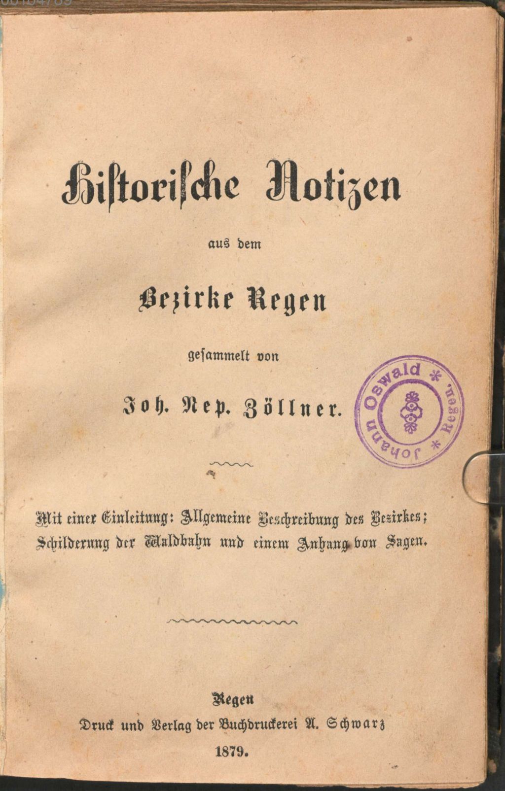 Cover of Historische Notizen aus dem Bezirke Regen