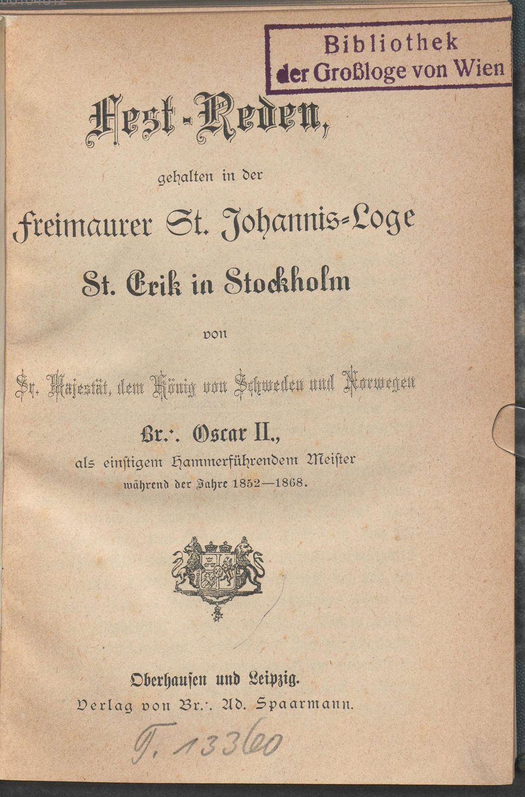 Cover of Fest-Reden, gehalten in der Freimaurer St. Johannis-Loge St. Erik in Stockholm