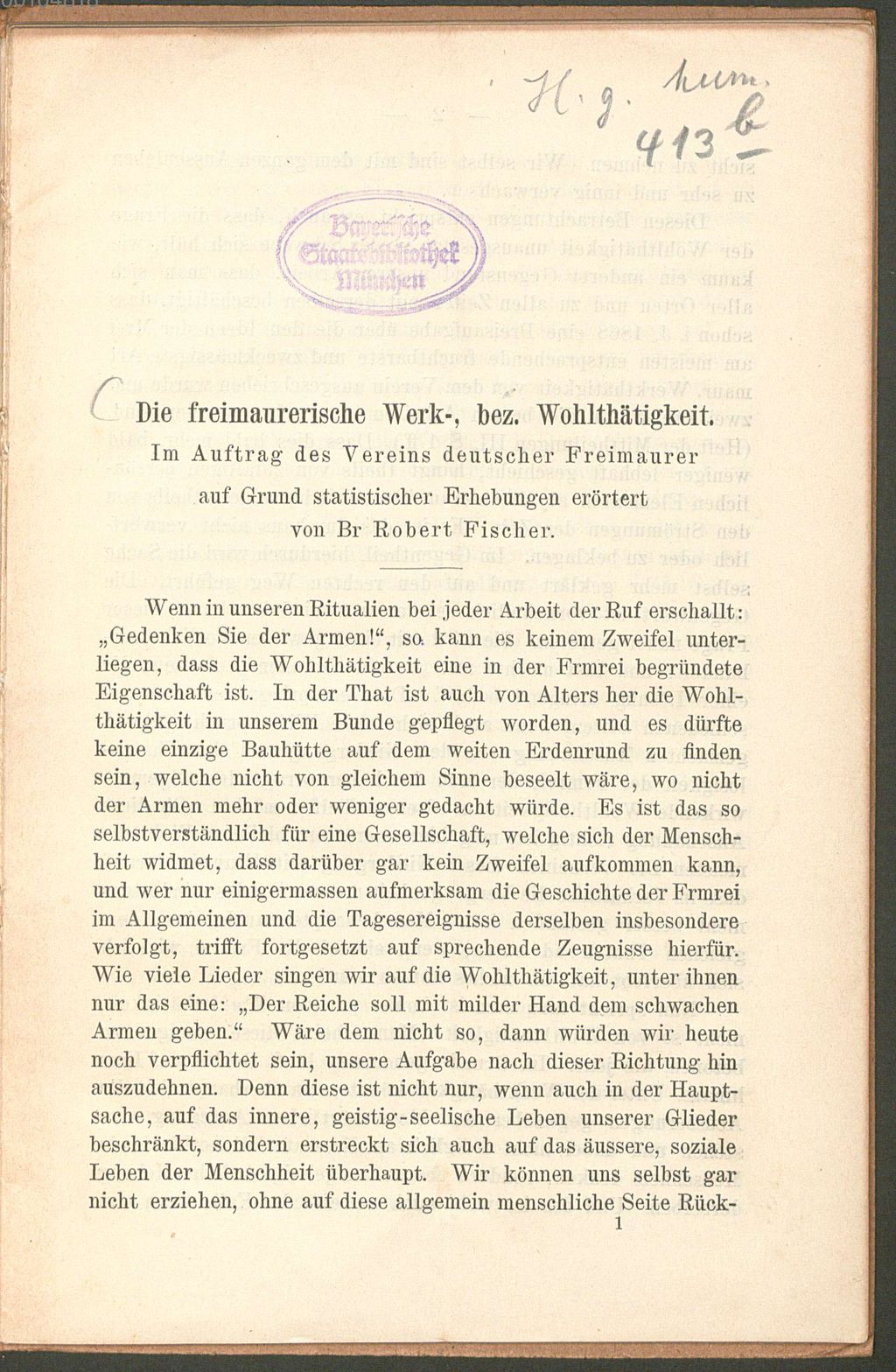 Cover of Die freimaurerische Werk-, bez. Wohlthätigkeit