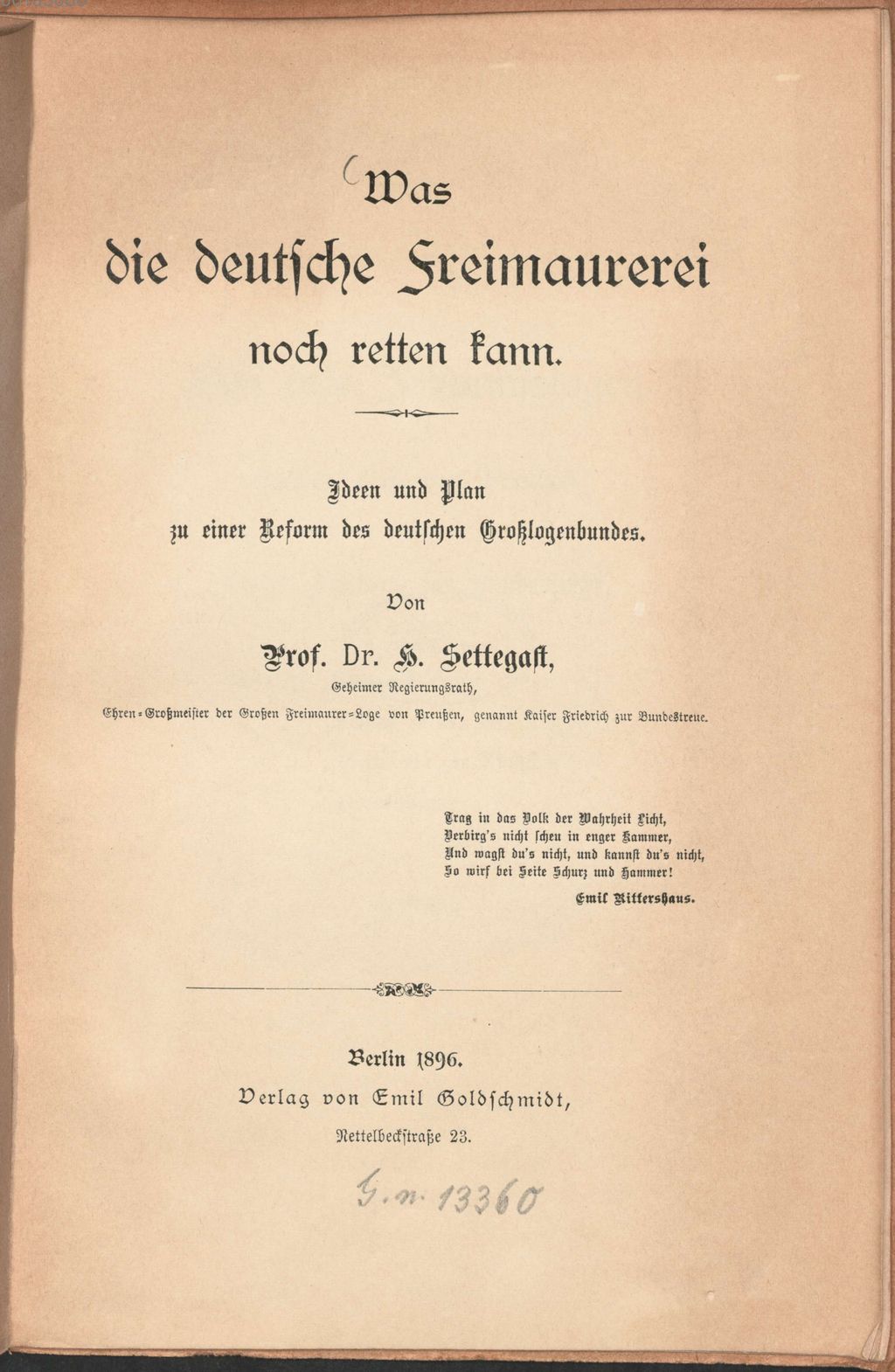 Cover of Was die deutsche Freimaurerei noch retten kann