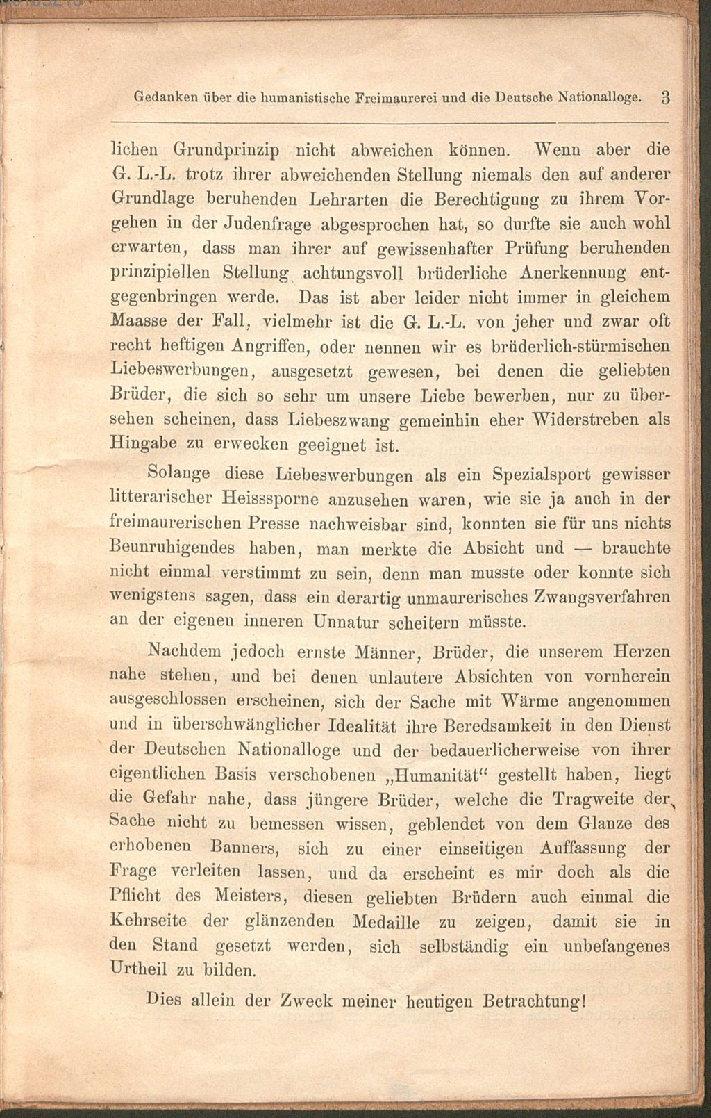 Cover of Gedanken über die humanistische Freimaurerei und die Deutsche Nationalloge