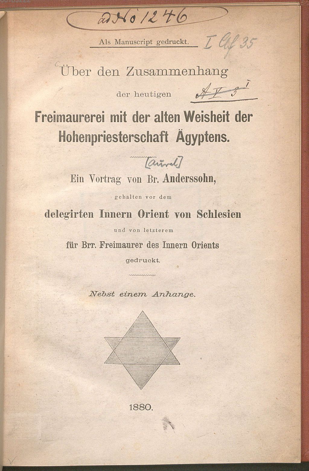 Cover of Über den Zusammenhang der heutigen Freimaurerei mit der alten Weisheit der Hohenpriesterschaft Ägyptens