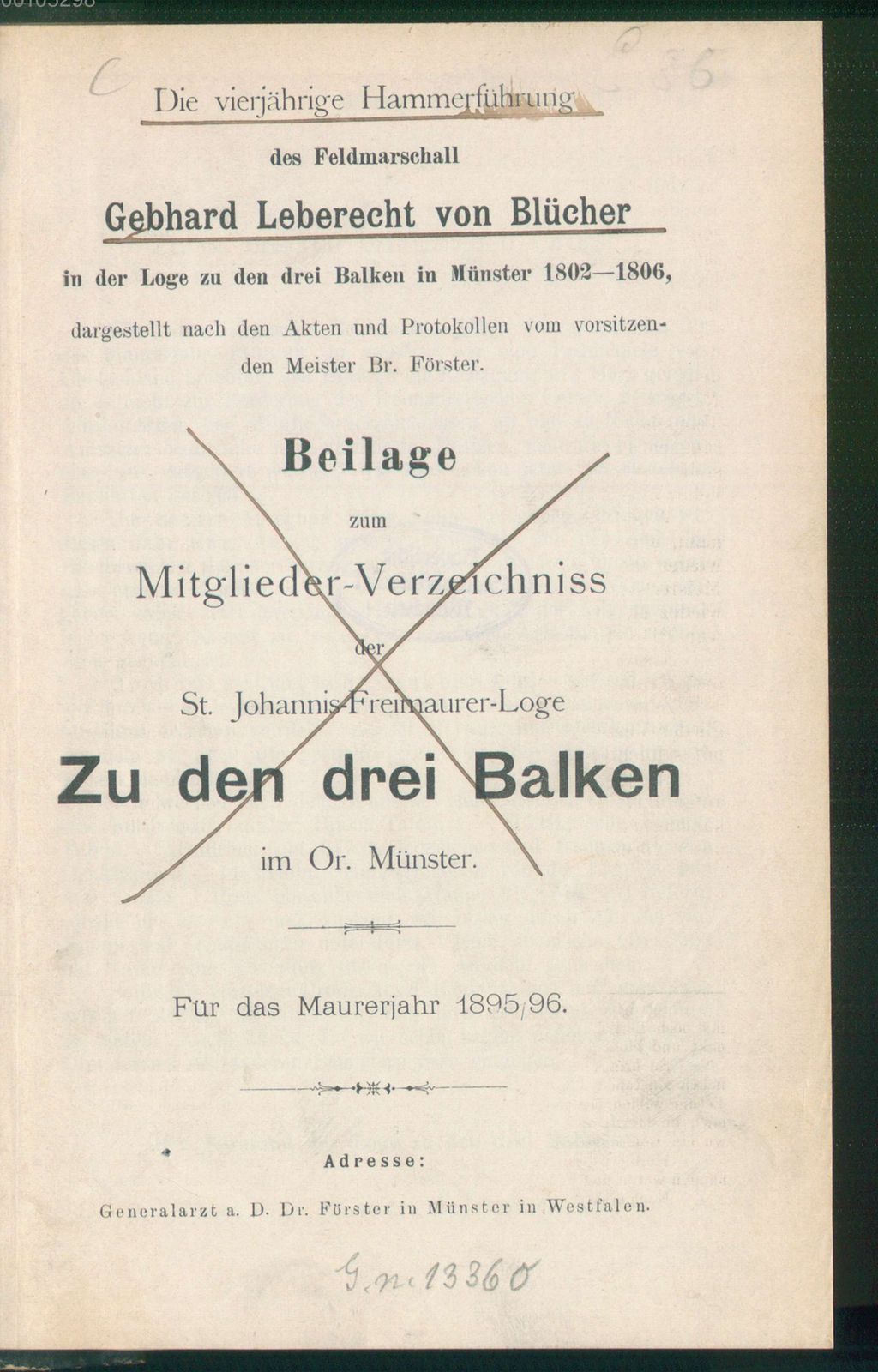 Cover of Die vierjährige Hammerführung des Feldmarschall Gebhard Leberecht von Blücher in der Loge zu den drei Balken in Münster 1802 - 1806