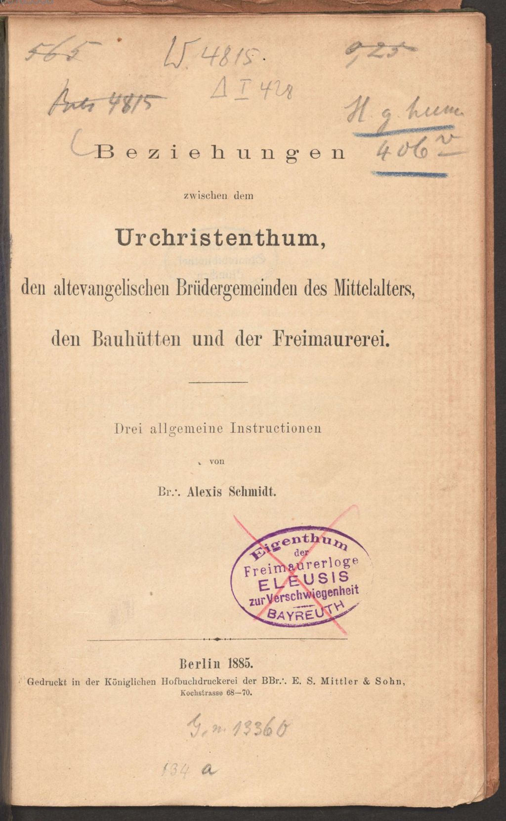 Cover of Beziehungen zwischen dem Urchristenthum, den altevangelischen Brüdergemeinden des Mittelalters, den Bauhütten und der Freimaurerei