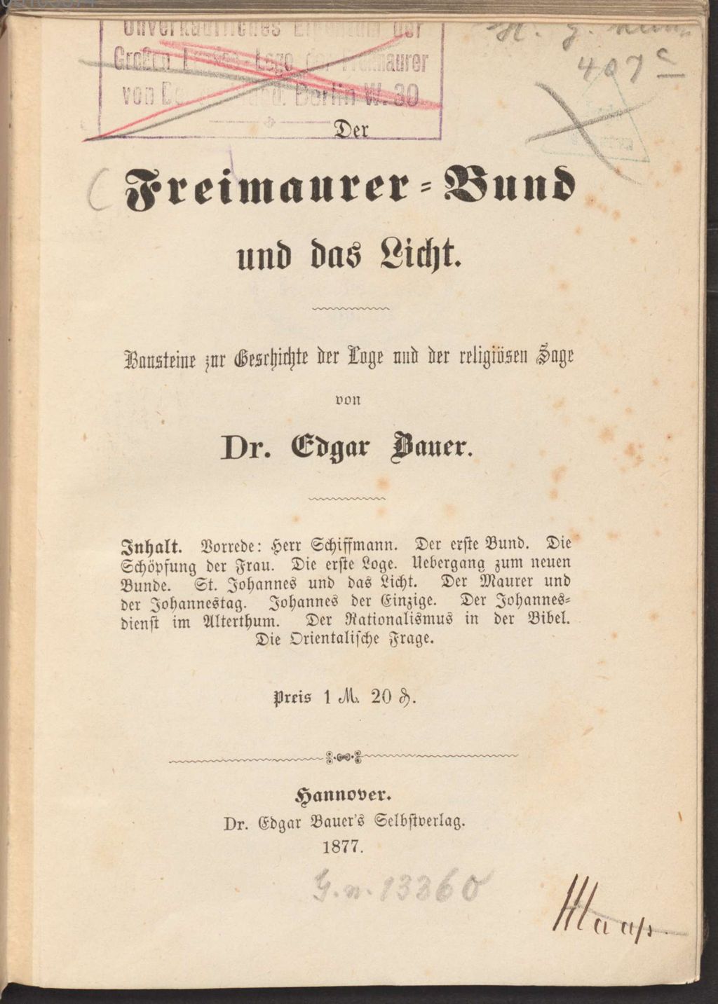 Cover of Der Freimaurer -Bund und das Licht