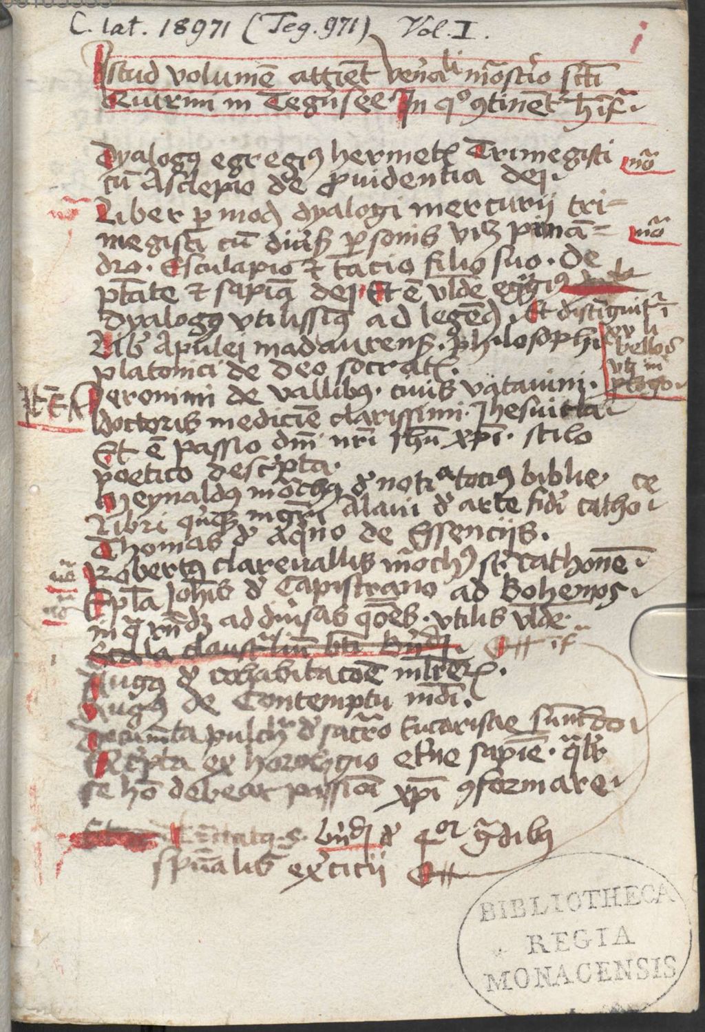 Cover of Hermetis Trismegisti de dei providentia a L. - BSB Clm 18971(1