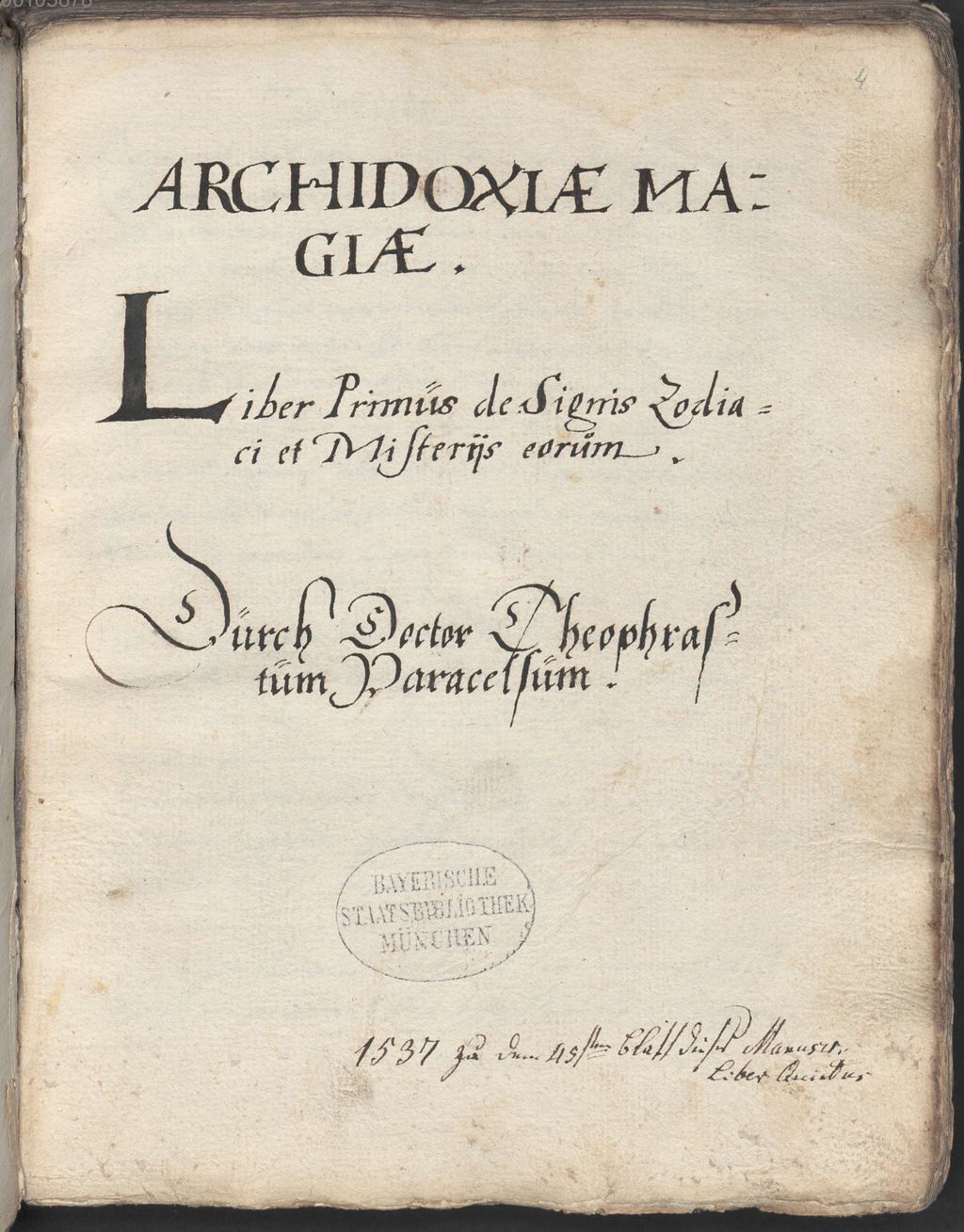 Cover of Sammelband mit Werken des Theophrastus Paracelsus - BSB Cgm 9544