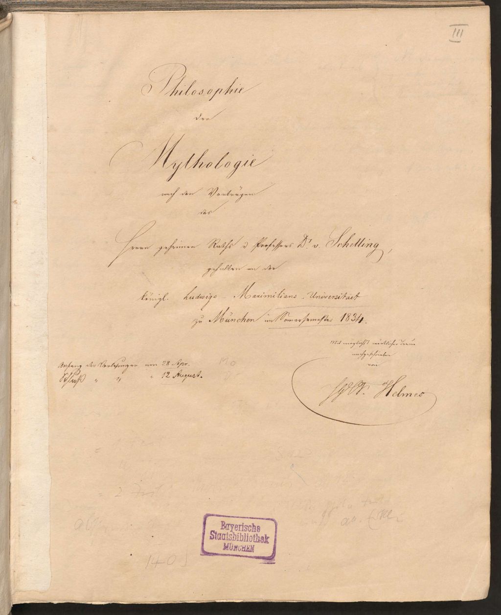 Cover of Philosophie der Mythologie I, Vorlesung München SS 1834 - BSB Cgm 8458