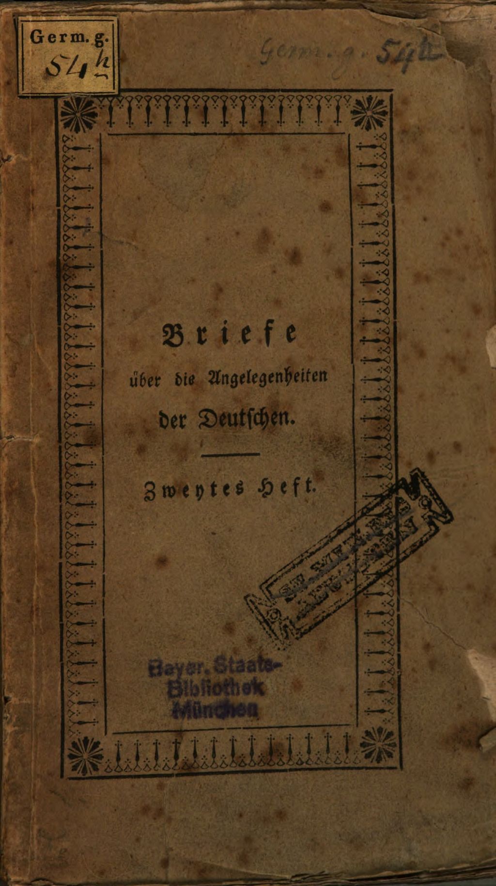 Cover of Briefe über die Angelegenheiten der Deutschen bey der Wiedergeburt ihres Vaterlandes. 2