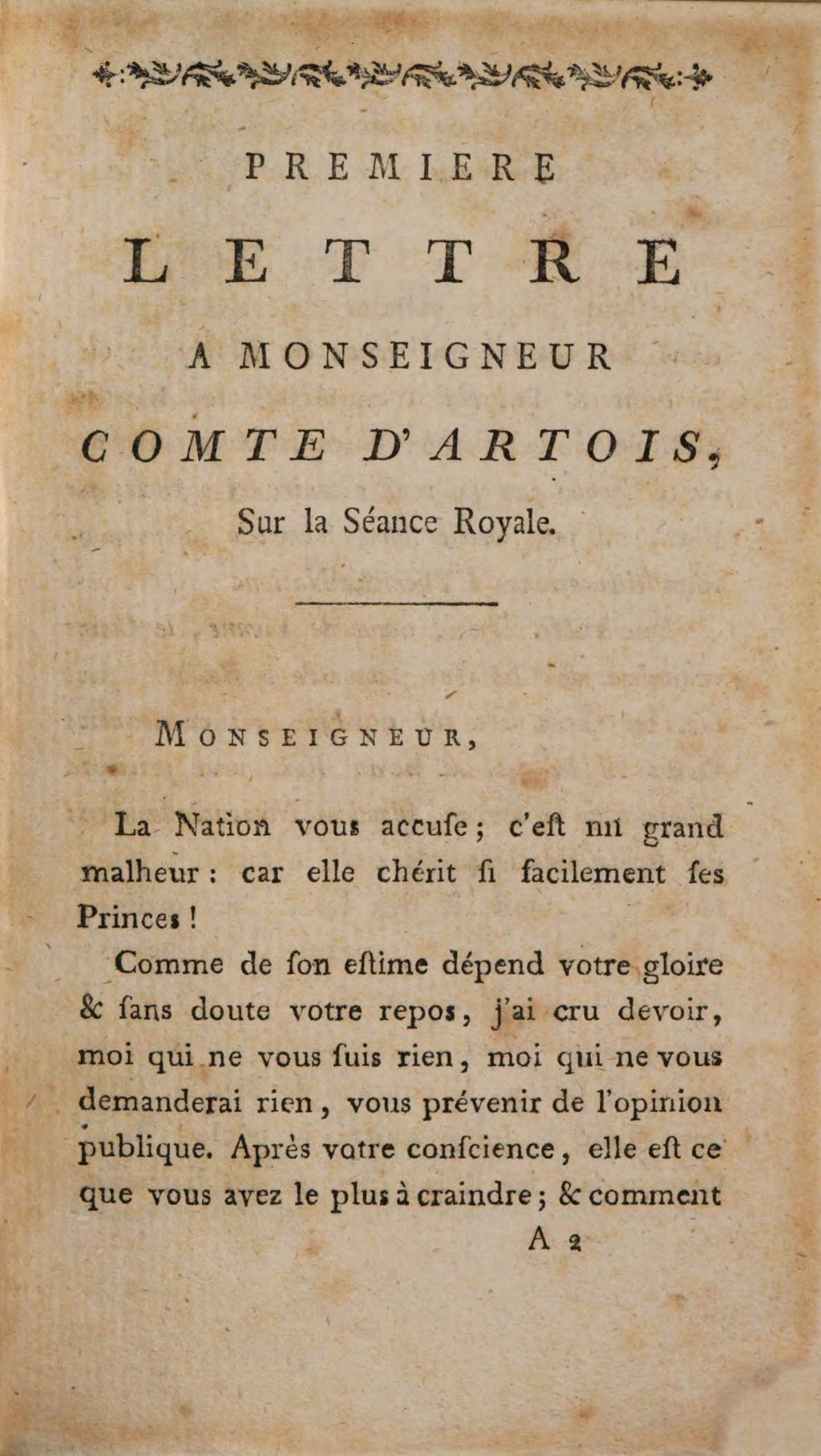 Cover of Deux lettres à Monseigneur le Comte d'Artois