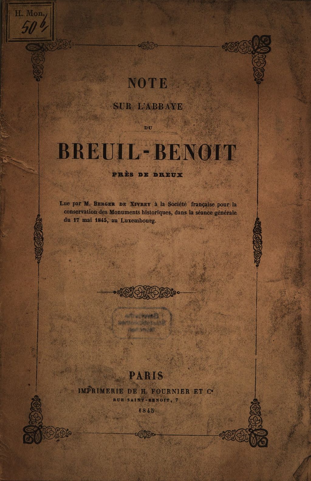 Cover of Note sur l'abbaye du Breuil-Benoit près de Dreux
