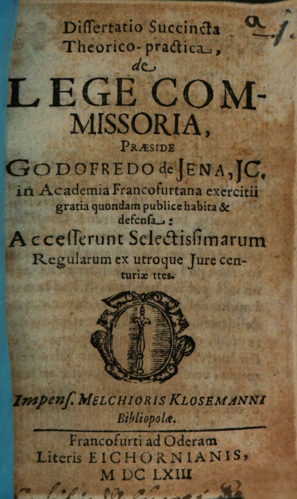 Cover of Dissertatio Succincta Theorico-Practica, de Lege Commissoria
