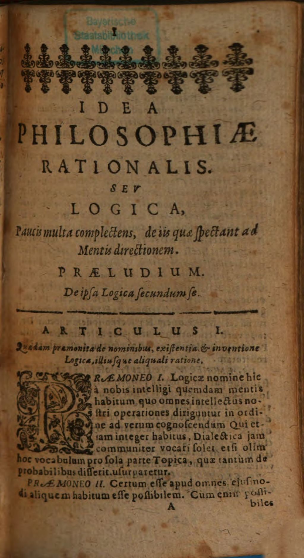 Cover of Idea Philosophiae Rationalis Sev Logica