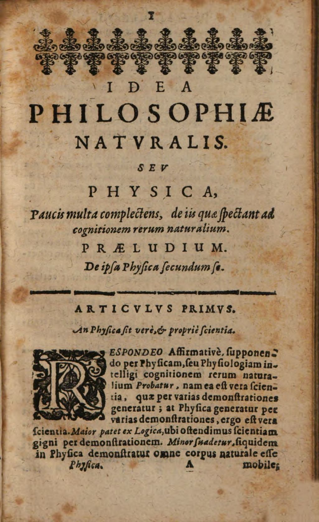 Cover of Idea Philosophiae Natvralis, Sev Physica, Pavcis Mvlta Complectens, de iis quae spectant ad cognitionem rerum naturalium