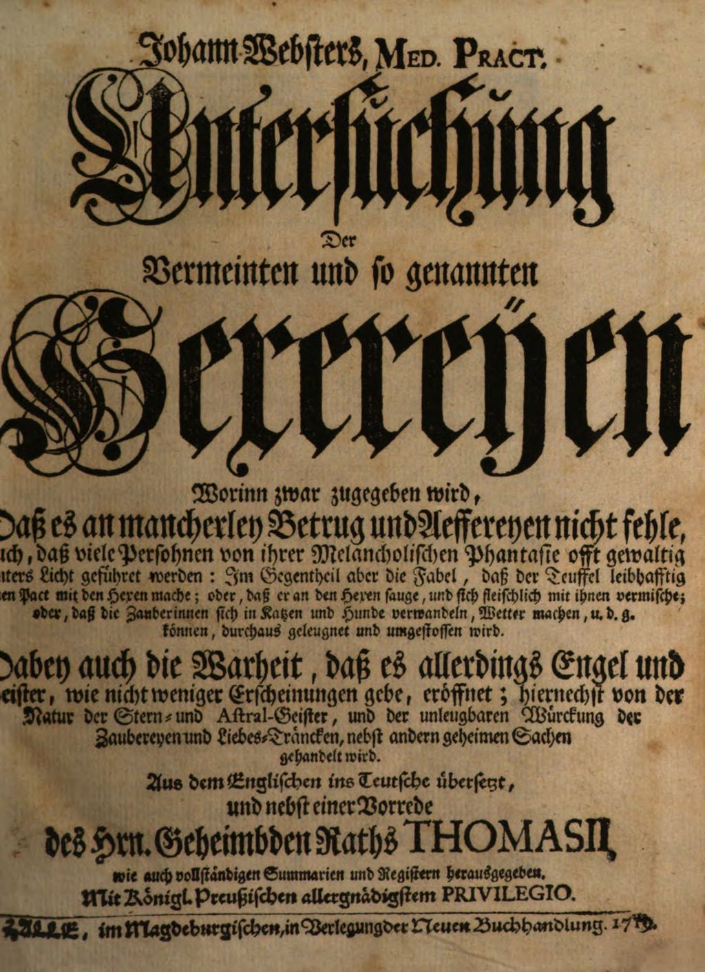 Cover of Johann Websters, Med. Pract. Untersuchung Der Vermeinten und so genannten Hexereyen