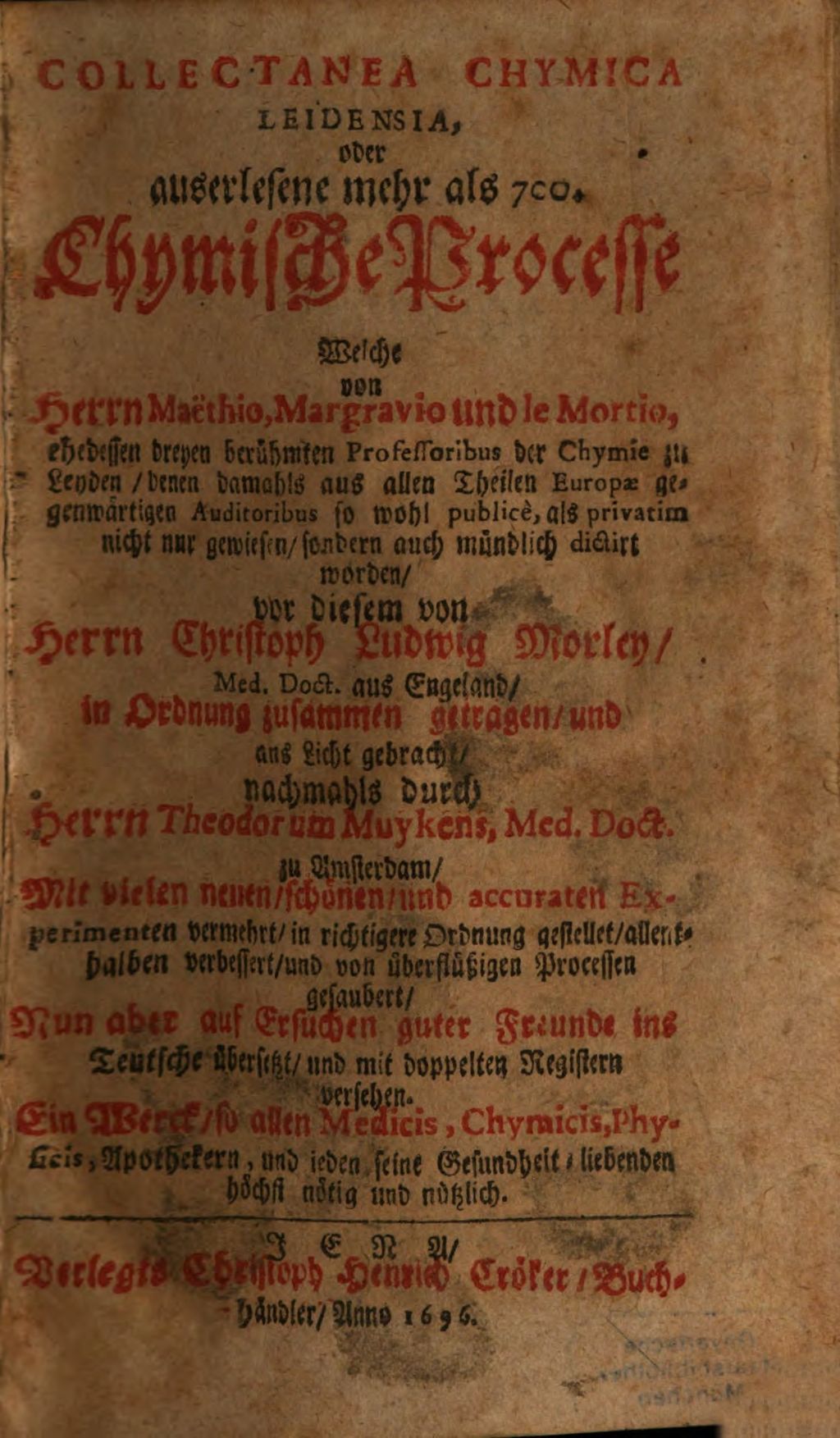 Cover of Collectanea Chymica Leidensia, oder auserlesene mehr als 700. Chymische Processe