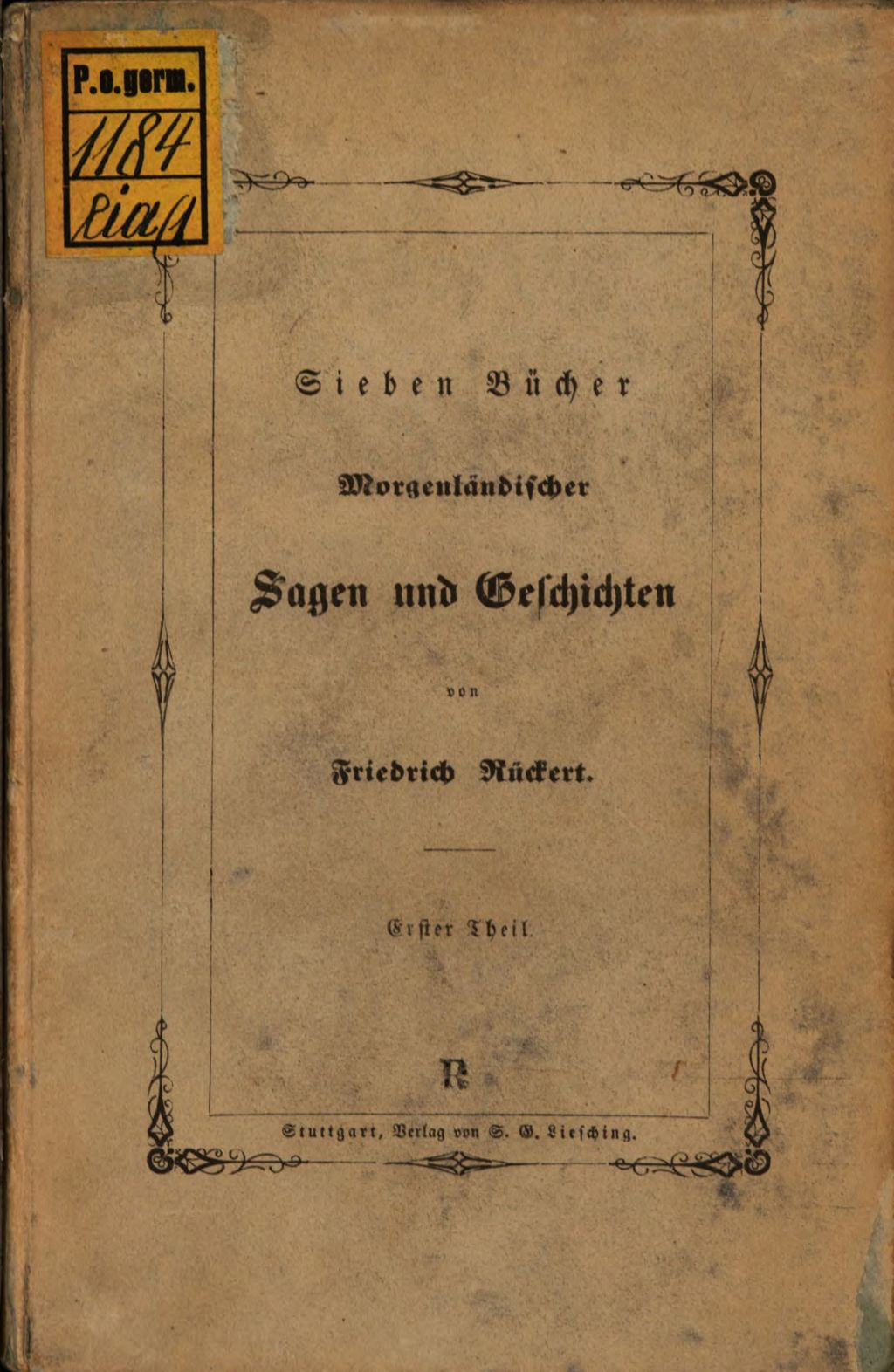 Cover of Sieben Bücher morgenländischer Sagen und Geschichten. Erster Theil, Erstes bis viertes Buch
