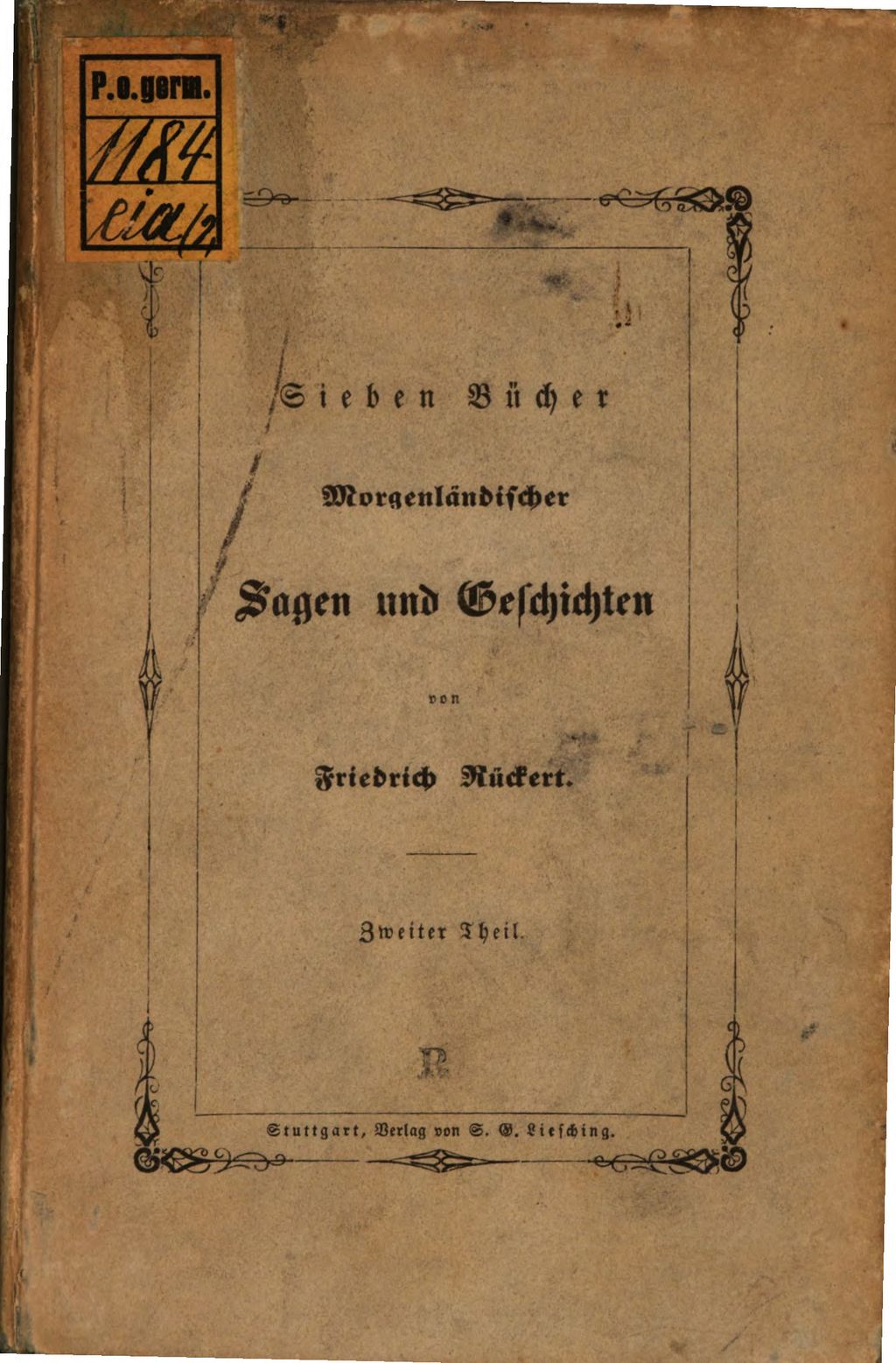 Cover of Sieben Bücher morgenländischer Sagen und Geschichten. Zweiter Theil, Fünftes bis siebentes Buch