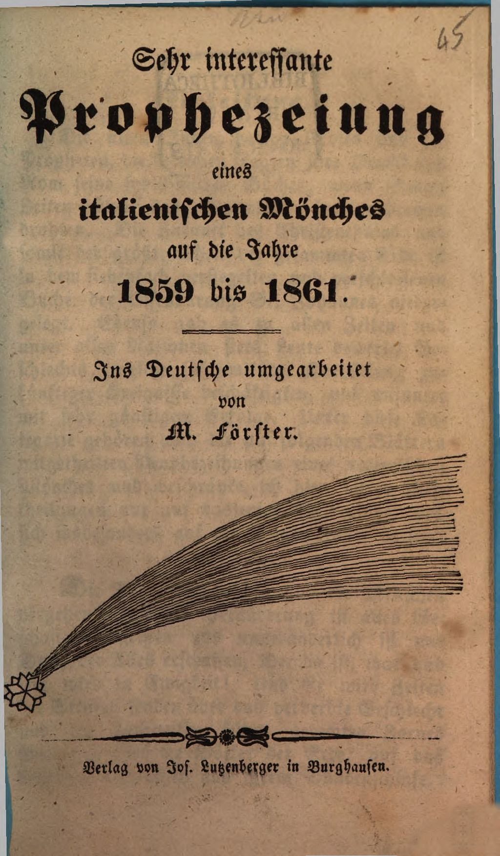 Cover of Sehr interessante Prophezeiung eines italienischen Mönches auf die Jahre 1859 bis 1861