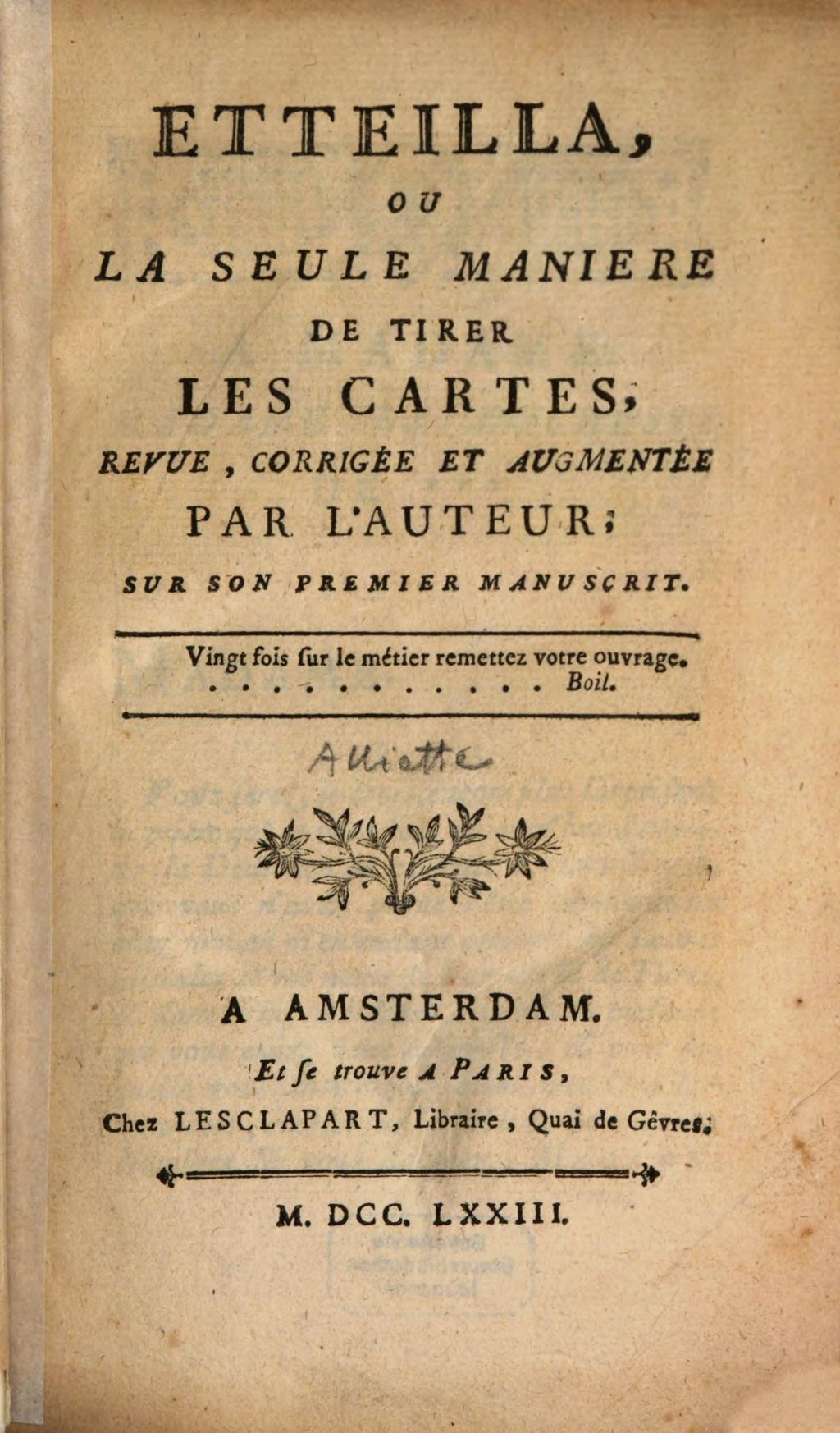 Cover of Etteilla, ou la seule manière de tirer les cartes